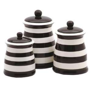   Black & White Striped Ceramic Kitchen Canister Set