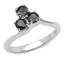  Silver Genuine Black Sapphire 3 stone Ring (Size 7)  Overstock