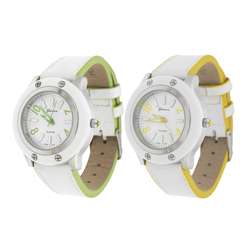 Geneva Platinum Womens Lined White Buckle Watch  