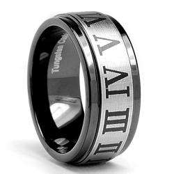   Mens Black Roman Numeral Laser Etched Ring (9 mm)  