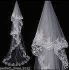 1T New Elegant White/ivory 3M laciness wedding bridal veil without 
