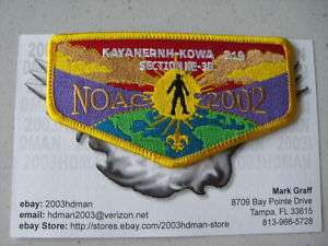 OA# 219 KAYANERNH KOWA LODGE FLAP S 7 2002 NOAC ISSUE  