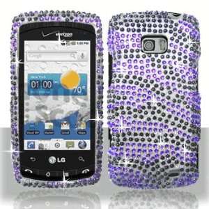 LG Ally VS740 Full Diamond Bling Purple/Black Zebra Hard 