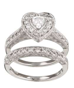   Gold 1ct TDW Heart Diamond Bridal Rings Set (H I, I1)  
