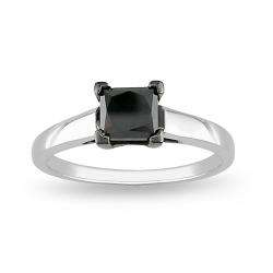   Silver 1ct TDW Black Diamond Engagement style Ring  