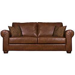  Rolled Arm Renu Leather Sofa with Paisley Pillows  