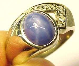 Blue Star Sapphire / 10KT Solid White Gold Ring Sz 5.5  