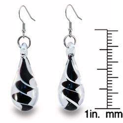 Stainless Steel Black and White Swirl Design Glass Earrings 