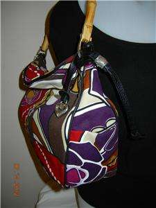 NEW BRIGHTON BAYLYN Colorful Canvas & Bamboo Tote Handbag $150 w 