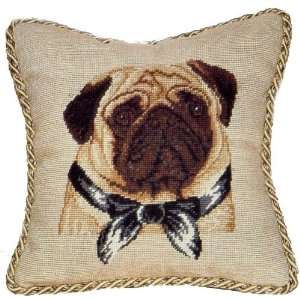  Fawn Pug with Bow Dog Needlepoint Throw Pillow   11 Home 