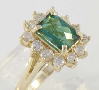 EGL Certified 14k Gold Green Tourmaline Diamond Ring  