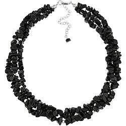   Creations Sterling Silver 3 strand Onyx Chip Necklace  Overstock