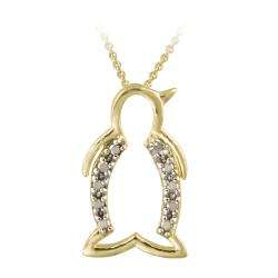 18k Yellow Gold over Sterling Silver Diamond Accent Penguin Necklace 