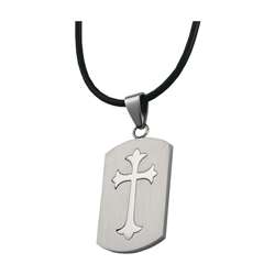 Stainless Steel Dog Tag with Large Cross Necklace  Overstock