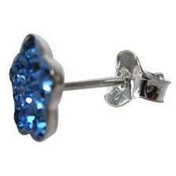 Sterling Silver Light Blue Crystal Flower Earrings  
