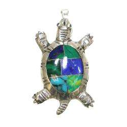 Alpaca Silver Inlaid Stone Turtle Pendant (Mexico)  