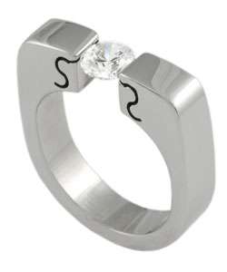 Stainless Steel Tension Set CZ Ring  Overstock