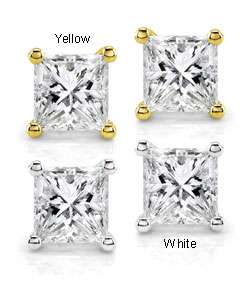14k Gold 1ct TDW Princess cut Premier Diamond Stud Earrings (G H, SI1 