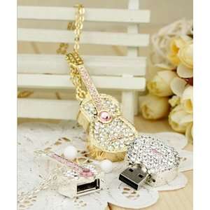  Shiny Cubic Stone Guitar USB Flash Drive with Necklace8GB 