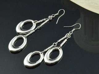 Fashion Double Oval Silver Dangle Earrings Free Shipping #150  