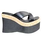   Cork Wedge Thong Sandals Black Sz 4 10 / open toe Generation Y