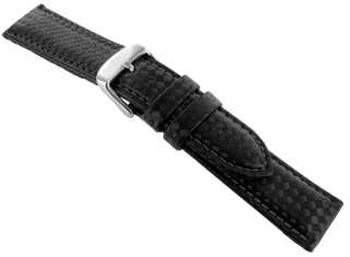 22mm Hadley Roma Carbon Fiber Black Padded Watch Band with Black 