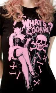 Pin Up Girl Whats Cookin T Shirt Black Rockabilly Skull  
