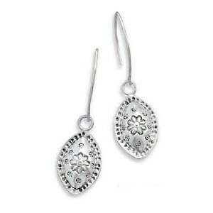   French Wire Earrings, 1 7/8 inch overall, Flower Design Drop: Jewelry