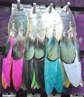 12 Pairs Handmade Pheasant Feather Dangle Earrings  
