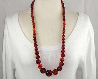 Chunky 31 Long Vintage Necklace With Large Faux Tortoise Shell Lucite 