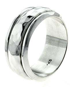 Sterling Silver Hammered Spinner Ring (10mm)  Overstock