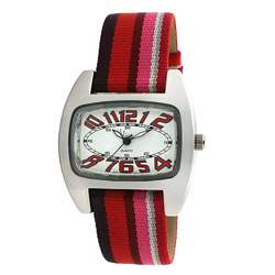 Viva Womens Red Number Grosgrain Strap Watch  