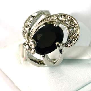   Size 5.5 Stylish Engagement Black Xaga Gemstone 14K GP Zircon CZ Ring