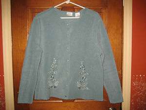 Blair Collection size LGE, cardigan, sweater, fleece, grayish blue 