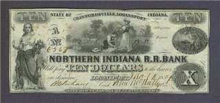 1859 $10 Northern Indiana R.R. Bank, LOGANSPORT RARE  