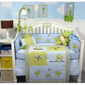   Froggy Crib Nursery Bedding Set with Blue Baby Carrier 8 pcs set Baby