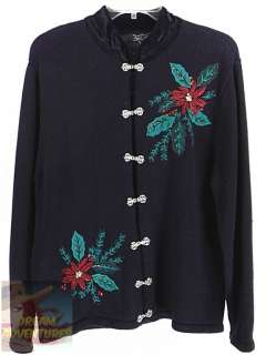 Crystal Kobe Sweater Cardigan Christmas Holiday Beaded Poinsettia 