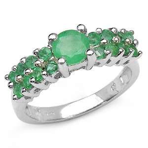  0.90 Carat Genuine Emerald Round Sterling Silver Ring With 