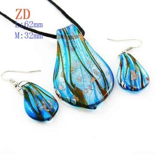   Love Murano Lampwork Glass Heart Pendant Necklace Earrings Set  