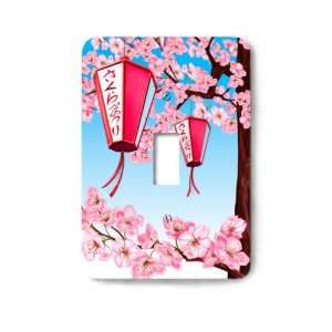 Asian Cherry Blossoms and Lanterns Decorative Steel Switchplate Cover