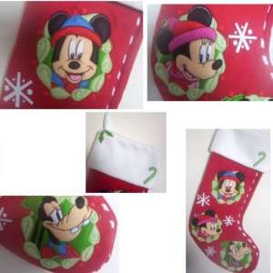  MICKEY MOUSE AND FRIENDS CHRISTMAS STOCKING Embroidered 21 L Mickey 