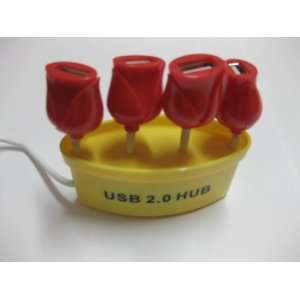  Yellow Pot Red Roses 4 Port USB HUB 2.0 for Laptop 