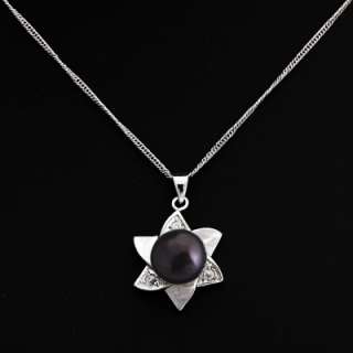 Star or Flower Pendant Necklace & Earrings Set w/ White or Black 