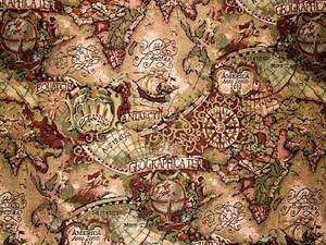 Upholstery Tapestry Fabric Vintage MapToile 39 x 78  