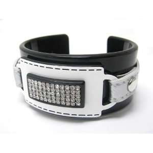AWESOME And Lovely Wide & Thick Black Cuff Bracelet with Ice Crystal 