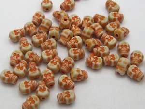 200pcs Orange Skeleton SKULL Head Beads Charms 9mm  