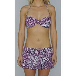 Island Love Young Missy Pink Animal Halter Bandeau Skirtini Swimsuit 