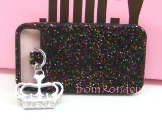 JUICY COUTURE Crown Charm Glitter Jelly Case iPhone 4 /4S S BLACK 506 