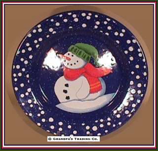 Blue & White Enamelware SNOWMAN Lg Plate NEW Christmas  