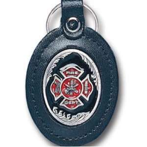  Large Deluxe Leather & Pewter Key Ring   Firemens Cross 